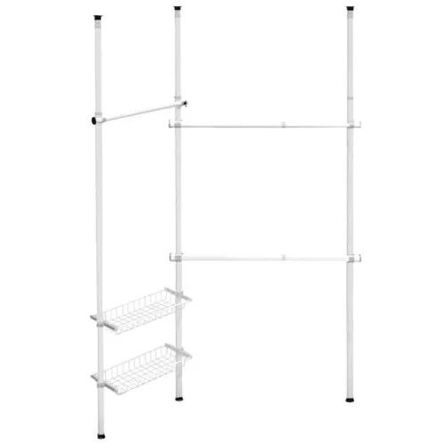 Double 2 Tier Telescopic Garment Rack Adjustable Closet Organizer w/ Baskets - Picture 1 of 3