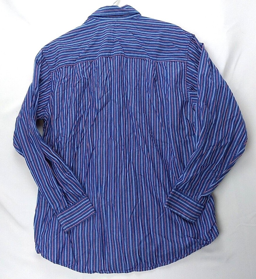 IZOD Dress Shirt Men's Large Blue Red Striped Casual Long Sleeve Pocket