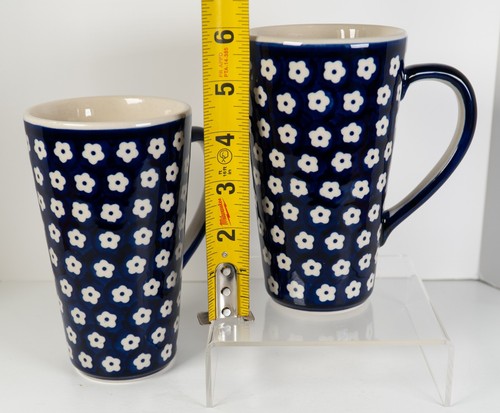 Boleslawiec Polish Pottery Daisy 16oz Tall Late Mug Pair. Handmade+New+Fast Ship - Picture 5 of 6
