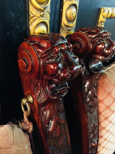 Q' 2 Fauteuil Style Ancien Style Baroque 19.JH Ciseaux Löwenköpfe Noyer Sculpté - Photo 5 sur 12