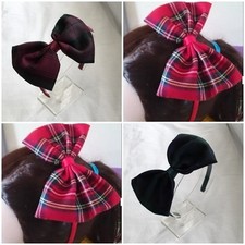 5" Large Tartan Fabric Bow Hair Band Headband Aliceband Girls