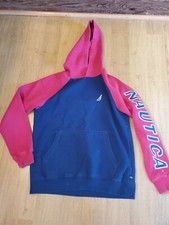 Nautica Boys Size 14-16 Hoodie Sweatshirt Red, Navy Big Front Pocket, Logo