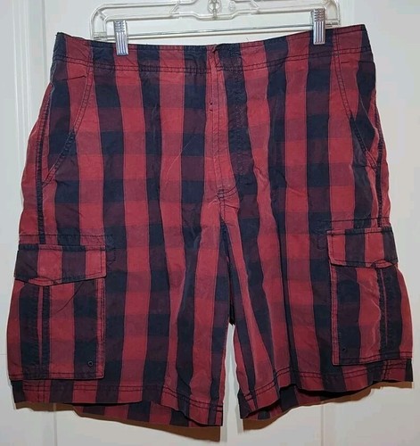 L.L. Bean Men's 38 Plaid Cargo Swim Trunks Red And Black With 6 Pockets - 第 1/8 張圖片
