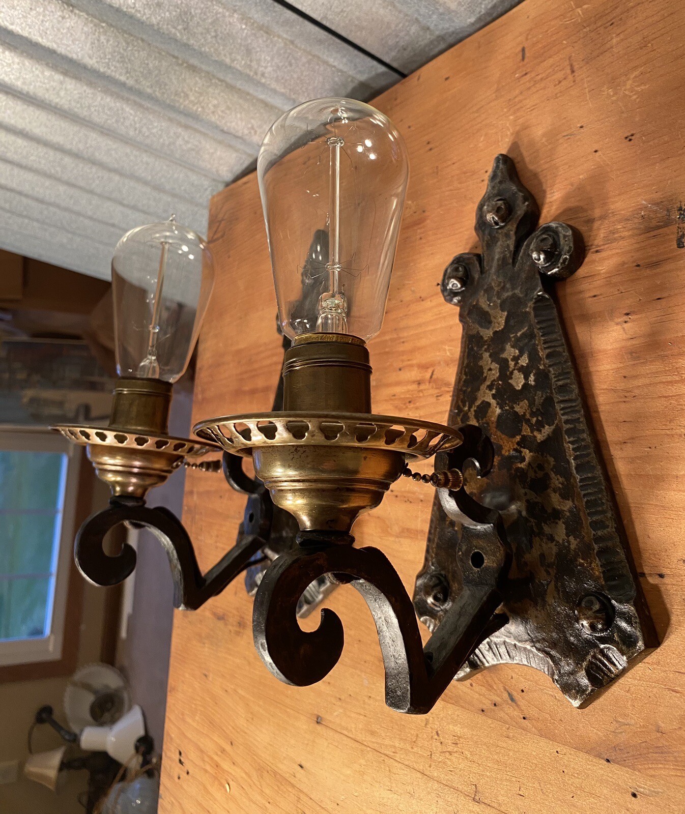 Vintage After Sunset Lightolier Sconces Tulip Set of 2 Hammered Cast