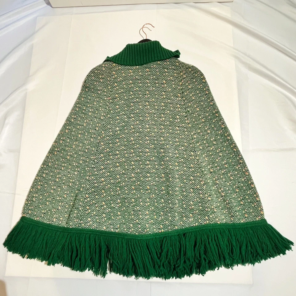 Mantón punteado vintage años 60 70 Rosanna Wintuk verde arco iris flecos capa envoltura O/S Foto 2 de 4
