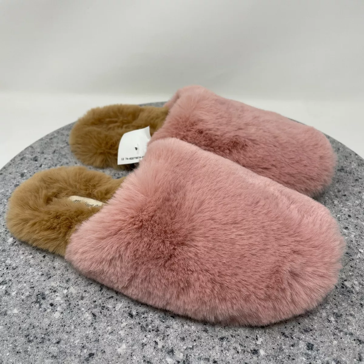 Madewell Slippers Womens 7 Faux Fur Pink Brown Tan Slip On Comfort