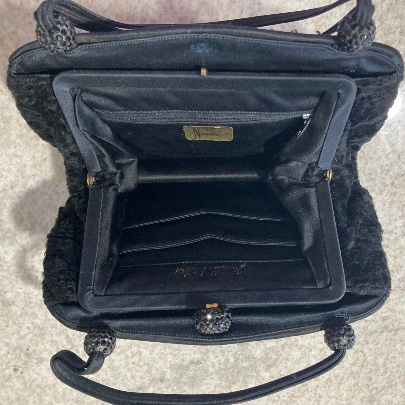 VTG. Purse NEW Bag  JUDITH LEIBER Rhinestone BLACK VELOUR   MINAUDIÈRE CLUTCH