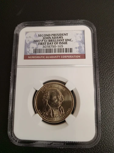 2007-P First Day Issue NGC Brilliant UNC John Adams Presidential Dollar $1 