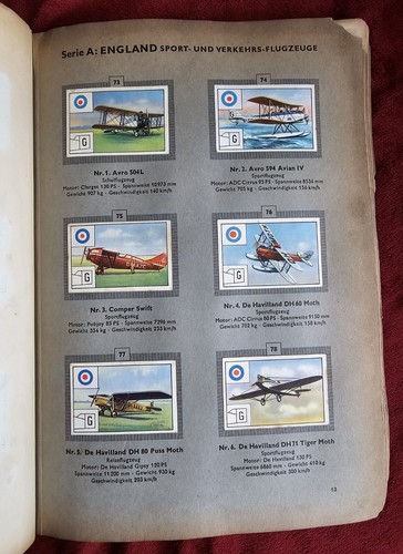 Vtg CIGARETTE CARD ALBUM/ BOOK In German Complete 216 Cards World Aircraft 1932 - Picture 10 of 17