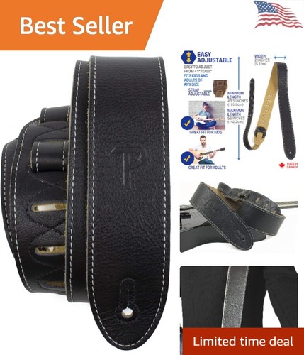 Correa de guitarra de cuero ajustable premium - acústica, bajo, eléctrica - negra