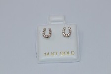14k Gold Cubic Zirconia Horseshoe Stud Earrings
