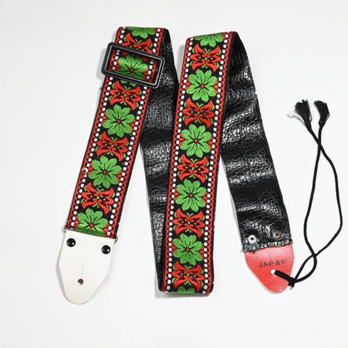 Vintage Woven Embroidered Hippie Guitar Strap, Japan, White Ends
