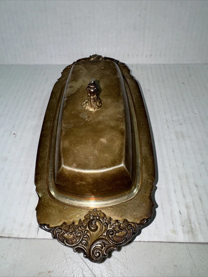 Plato de mantequilla cubierto con plato de plata barroco Wallace 206 vintage 9,5 X 4 pulgadas Foto 2 de 4