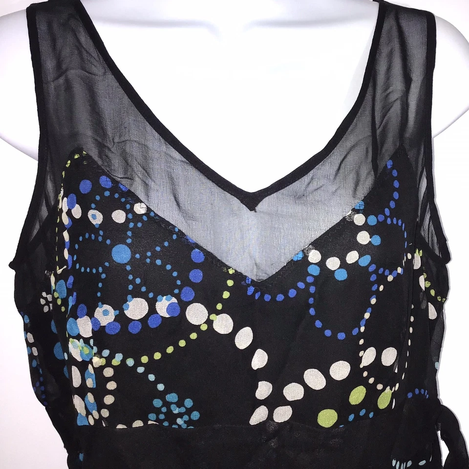 Camiseta sin mangas de seda Silkland con lazo correa ancha talla S negra multicolor forrada transparente Foto 2 de 4