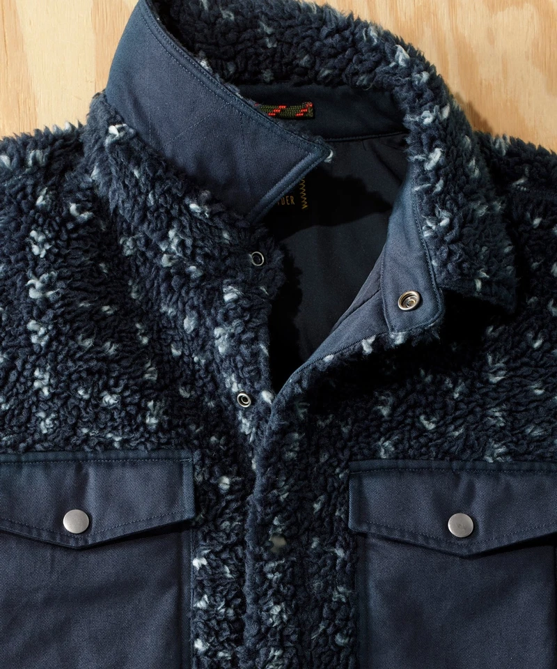 L.L.Bean x Todd Snyder Hi-Pile Sherpa Snap-Front Shirt Jacket Birdseye Navy NWT - Image 2 of 4