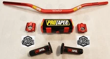 EVO PRO TAPER Handlebar Fat Bar DIRT BIKE 1 1/8'' Full Set GRIPS Pads Black Red