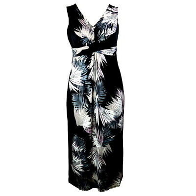 Ex Debenhams Black Floral Print Side Twist Shift Evening Midi Dress Size 8-26