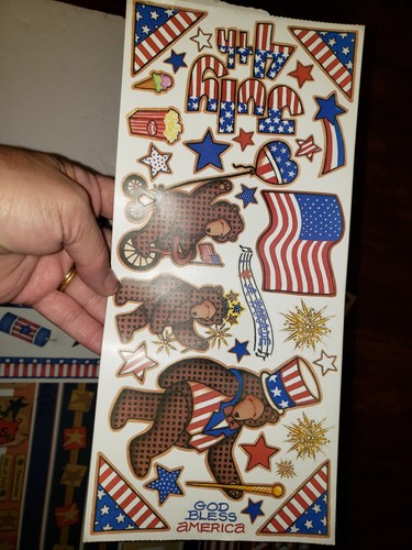 Lot Vtg Scrapbooking Scrapbook Sticker Die Cut Beary Patch Patriotic 4th America - Picture 3 of 8