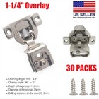 30 Packs Soft-Closing Compact 1-1/4" Overlay 105 Hinge Kitchen Cabinet Hardware