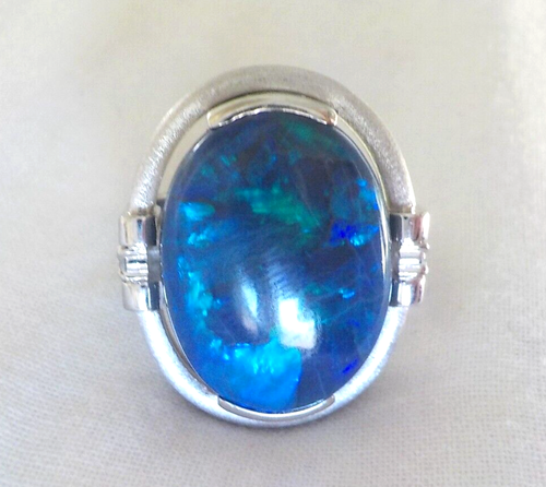 JUMBO Platinum Solitaire Black Opal Diamond Ring - 24.9 gms, Sz 7.5, 11.60 ctw - 第 9/17 張圖片