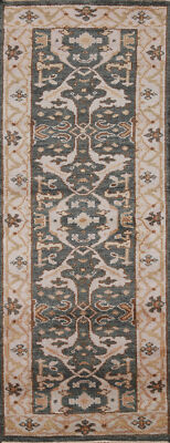 Exquisite Oushak Indian Wool 8' Rug Runner Grey/ Ivory Carpet 3x8 ft
