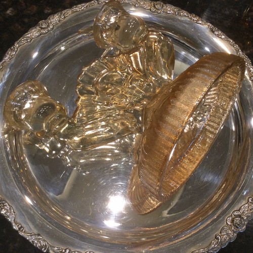 2 -Carnival Glass Iridescent Marigold Candle Holder, Jeanette Iris & Herringbone - Picture 4 of 7