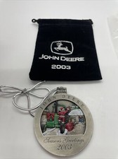 2003 John Deere Pewter Christmas Ornament In Felt Bag New