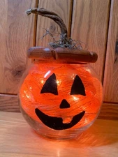 Handmade Primitive LIGHT UP Jack-o-Lantern Globe Tabletop Decor Shelf Sitter