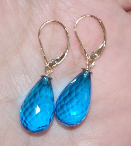 Gem Quality 14K Faceted Aquamarine Teardrop Lever back Earrings - Picture 7 of 8