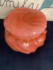 2 Pc Vintage Pink Swirl Wave Glass Lidded Powder Box Fenton White Interior