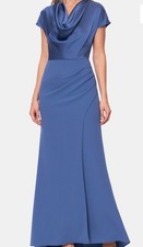 Betsy&Adam Cowl Neck, Satin Bodice/jersey Gown,slate Color, Sz 2P, New
