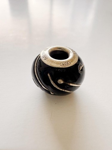 Authentic 925 Sterling Silver Murano Glass Bead Black Italy Charm 14mm