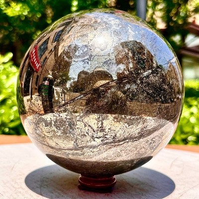 9.77LB Natural copper iron ore quartz mineral mirror polished ball