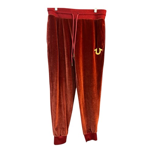 True Religion Men’s M Velour Joggers Horseshoe Logo Syrah Red EUC - Picture 1 of 9