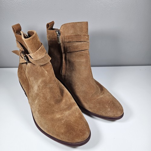 Sam Edelman Chelsea Boots Damen 8,5 Schnallenriemen Knöchel braun Nubukleder Reißverschluss