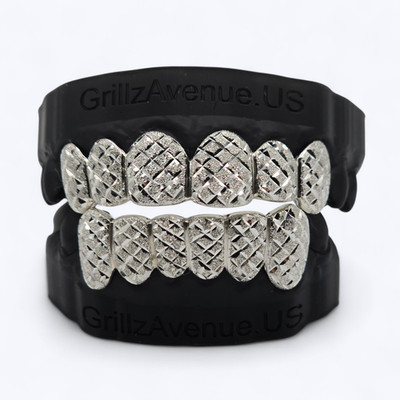 Custom Fit Diamond Cuts/Diamond Dust Grillz (925 Sterling Silver/Free Mold Kit)