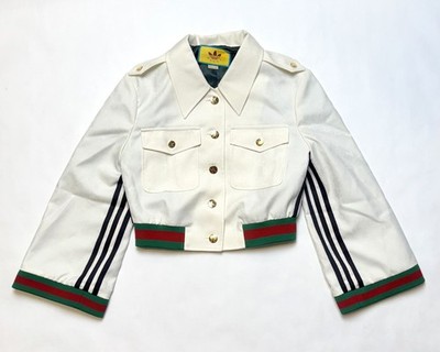 New Gucci x Adidas Women's White Cropped Track Jacket Green Red Web 702987 IT 38