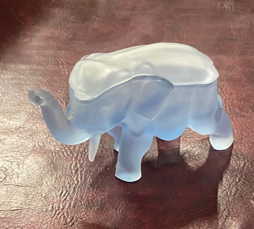 Vintage Diadem Indiana Kolonial Satin Blau Glas Elefant Schmuck Schale mit Deckel
