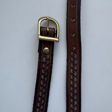Vintage Brown Leather Belt Solid Brass Buckle Western Embossed Chain Tooled 38