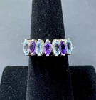 Vintage Sterling Silver Amethyst & Blue Topaz Marquis Cut Cluster Ring Size 7.25