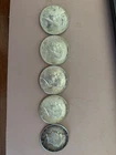 1964 Kennedy Half Dollars, 90% Silver, Circulated, Lot of 5