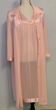 Vtg Vanity Fair Nylon Night Gown Duster Robe Set Lace Sz M Gown Sz L Robe
