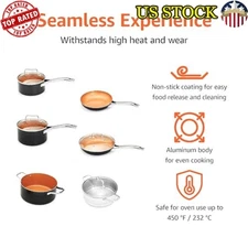 Copper Ceramic Cookware Set 10-Piece Frying Pan & Saucepan Induction Ready New