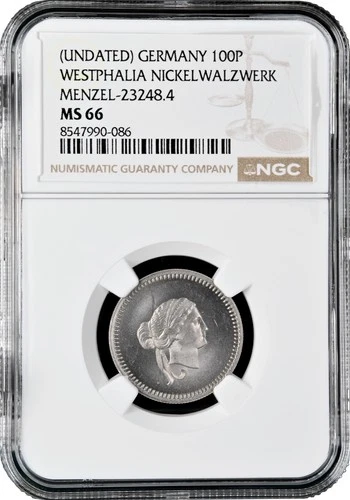 Germany 100 pfennig ND (1871), NGC MS66, "Westphalia Nickel Pattern" Top Pop 1/0