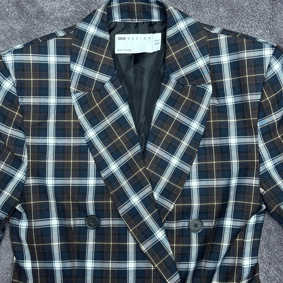 ASOS дизайн Blazer женщин размер 4 клетку двубортный куртка наплечные подушечки - Изображение 2 из 4