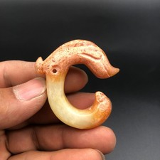 Old China HongShan Culture Jade Hand-Carved Pig Dragon Amulet Pendant,#998