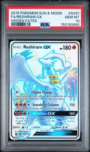2019 RESHIRAM GX HIDDEN FATES SV51 psa 10 POKEMON SUN & MOON HIDDEN FATES #SV51