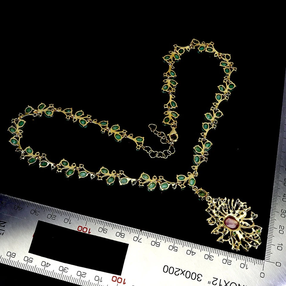 925 Sterling Silver Necklace Oval Ruby 10x8mm Emerald Gemstone Jewelry 18inches - Image 3 of 4