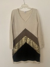 VENUS Cable Knit Ivory White Long Sleeve Sweater Dress SZ M