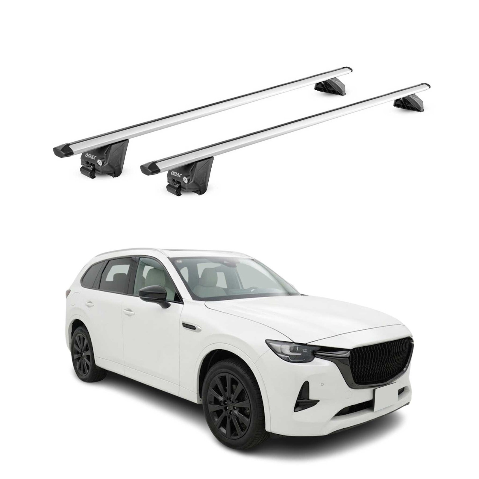 Barres de toit en alu pour Mazda CX-80 2024 finition haut de gamme argentée